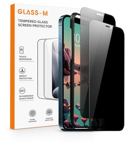 GLASS-M [2 Pack Privacy Screen Protector for iPhone 12/12 Pro, Private Anti-spy Tempered Glass with Easy Installation Frame, Full Coverage Scratch Resistant Screen Film