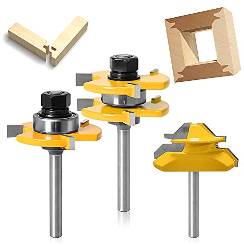 3 Pezzi Fresa per incastri Set, 6.35mm Fresa Scanalatura legno, Tagli a 45 Gradi+ Frese, per Strumento di Lavorazione del Legno, Fresatrice Verticale