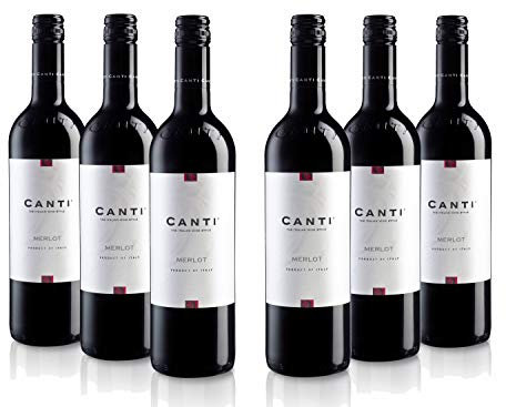 Canti - Merlot Vin Rouge Italien Sec, Saveur Équilibrée avec un Goût Fruité Rond, 6x750 ml