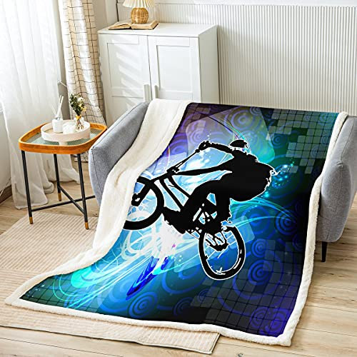 Loussiesd Kinder Teenager Decke 150x200cm Fahrrad Dreckiges Fahrrad Muster Kuscheldecke Extremsportdesign Wohndecke für Kinder Mädchen Jungen Dekorative Modern Cool Flanell Fleecedecke