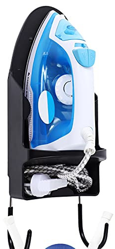 Ironing Board Hanger Wall Mount, Iron Hanger with Ironing Board Rack, Heat Resistant Iron Holder Wall Mount for Max 5 Inch Width (Black)