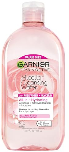 Garnier Micellar Water with Rose Water and Glycerin, Hydrating Facial Cleanser & Makeup Remover, For All Skin Types, Vegan, Cruelty Free, 23.7 Fl Oz (700mL), 1 Count