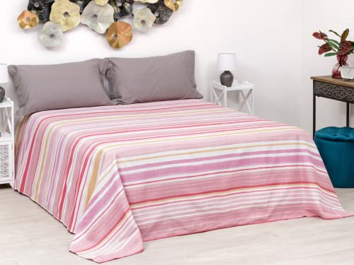 Baroni Home Copriletto Primaverile Estivo in Misto Cotone Piquet, Trapunta Estiva Matrimoniale 260x260 cm - Righe Rosa