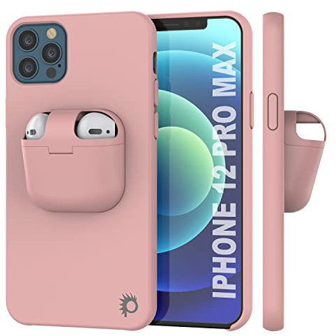 Punkcase for iPhone 12 Pro Max Airpods Case Holder (CenterPods Series) | Slim & Durable 2 in 1 Cover Designed For iPhone 12 Pro Max (6.7) | Protects Your Phone & Stores your AirPods Gen. 1 & 2 [Pink]