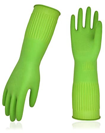 Vgo... 1 Paar Geschirrspülhandschuhe, wiederverwendbare Haushaltshandschuhe, Küchenhandschuhe, lange Ärmel, dickes Latex, Reinigung, Waschen, Arbeiten, Malen, Gartenarbeit, Haustierpflege (Größe S,