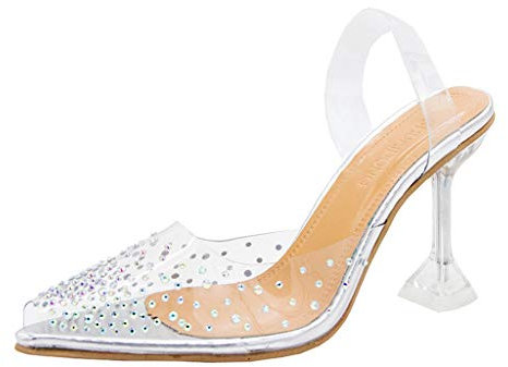 NOAGENJT Scarpe Anni 40 Scarpe estive trasparenti singole con punta a spillo Abito con tacco in cristallo Scarpe casual da donna Scarpe Estive Eleganti