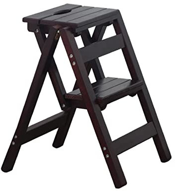 Hamankim Wooden 2 Steps Folding Stepladder Stool Multi-purpose Plant Stand Climb Steps Ladders Indoor Outdoor Wood Portable Ladder Stools Chair