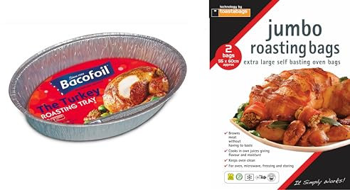 Large Turkey Roasting Tray & Extra Large Roasting Bags Flavour Seal Cooking Turkey Roasting Bags