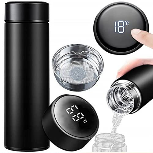 BAKAJI Thermos Digitale Capacità 480 ml in Acciaio Inossidabile, Borraccia con Fondo Antiscivolo e Coperchio Anti-Perdite, Mantenimento Temperatura 24 Ore, Display Led Indicatore Gradi, Filtro SUS304