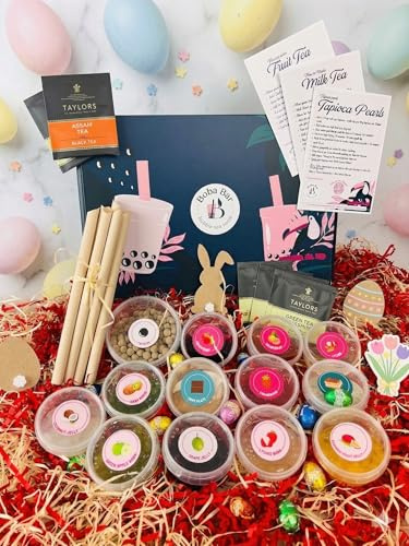 BOBA BAR Easter Special Mixed Bubble Tea Gift Kit – DIY Boba Hamper with Popping Boba, Jelly & Tapioca Pearls – Makes 6 x 500ml Drinks