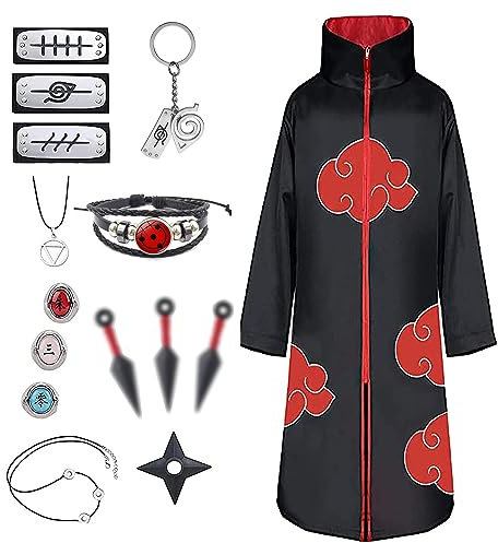 JMOCD Akatsuki Mantello Costume da travestimento per bambini, adulti, Halloween Fan Degli Anime, Akatsuki Cappotto per Carnevale (S)
