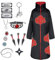JMOCD Déguisement Akatsuki Hidan Itachi Costume Halloween Adulte Enfant Cape, Akatsuki Cosplay Anneau Bandeau Bague Collier Accessoires Carnaval Tenue Manga pour Homme Femme Fille Garcon (S)