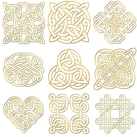 OLYCRAFT 9 Stück 4x4cm Religionsthema Aufkleber Keltisch Knotenmuster Aufkleber Selbstklebende Goldene Aufkleber Metall Goldaufkleber Für Sammelalben Kunsthandwerk Wasserflaschen Dekoration