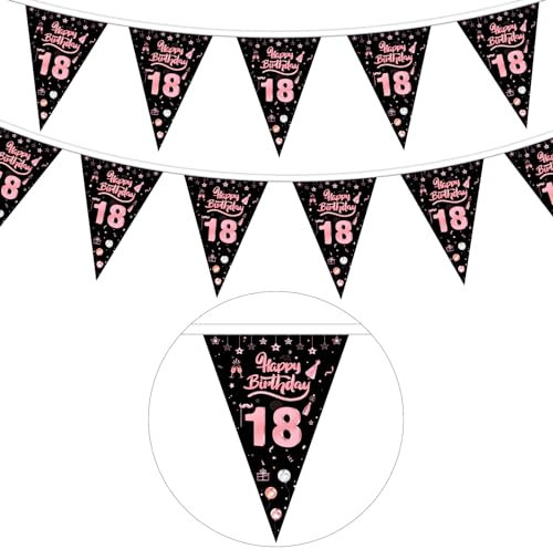 GoldRock 18. Geburtstag Deko Girlande Rosa, Wimpel Stoff Banner für Junge Mädchen, Party Dekoration, 18ter Geburtstag Geschenk