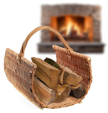 KADAX Holztragekorb, Kaminholzkorb aus Weide, Dekorativer Kaminkorb mit Tragegriff, Naturfarbiger Korb für Holz, Tragekorb zur Aufbewahrung (46x60x40cm)