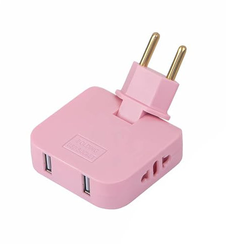 Plat Prise Triple pour 3 Multiprise avec 3 Prises avec 2 USB Connexion Pivotante à 180 Prise Multiple avec Adaptateur Européen Américain pour Les endroits sans Espace (Rose)