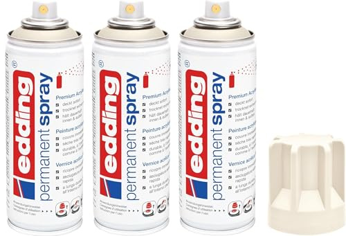 edding 5200 Permanent Spray - 200 ml - Acryllack zum Lackieren und Dekorieren von Glas, Metall, Holz, Keramik, Kunststoff, Leinwand - Lackspray, Acrylspray, Farbspray (Cremeweiß matt 3er Pack)