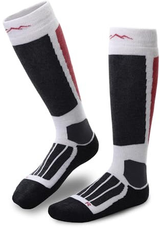 gipfelsport Skisocken für Kinder, Herren und Damen - Dicke Socken aus Merinowolle, warme Merino Snowboardsocken, 1x Paar Skistrümpfe, Weiß, Größe 36-38
