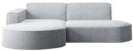 Kaiser Möbel, Ecksofa, Sofa Modena Studio Parma, Modern Design Couch, Polsterecke, Freistehend Sofa Wohnzimmer -, Stoff Dicker Cord Poso Hellgrau Links