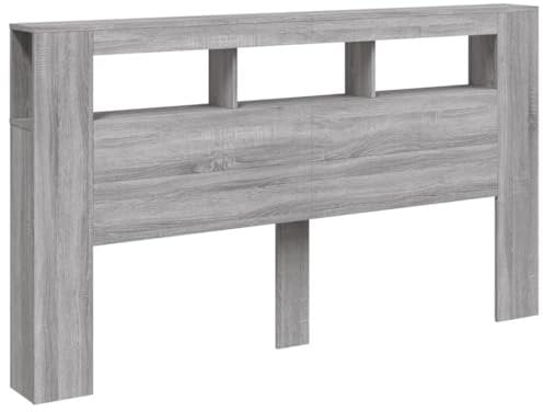vidaXL Tête de Lit à LED, Panneau avec Rangement, Accessoire de Lit, Tête de Cadre de Lit Chambre, Sonoma Gris 180x18,5x103,5 cm Bois Ingénierie