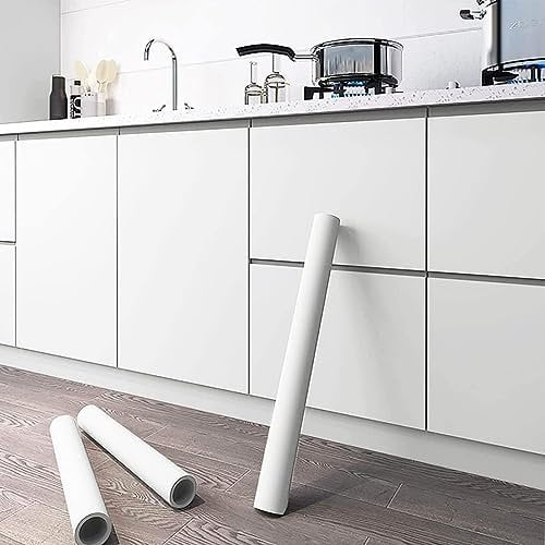 White Wallpaper 60x1000cm Self Adhesive Wallpaper Skin Touch Feeling Wallpaper Peel and Stick Vinyl Sticky Back Wall Covering Plain White Contact Paper Waterproof Removable Film for Wall Furniture