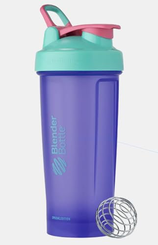 BlenderBottle Klassische Shaker-Flasche mit Schlaufen, perfekt für Protein-Shakes und Pre-Workout, 800 ml, FC Teal Purple (Neon Spring)