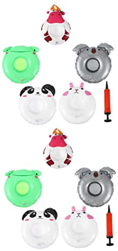 VICASKY Juego de 2 soportes para bebidas inflables de animales de PVC, dibujos animados, esteras flotantes para fiestas en la piscina, soporte estable para agua y cerveza