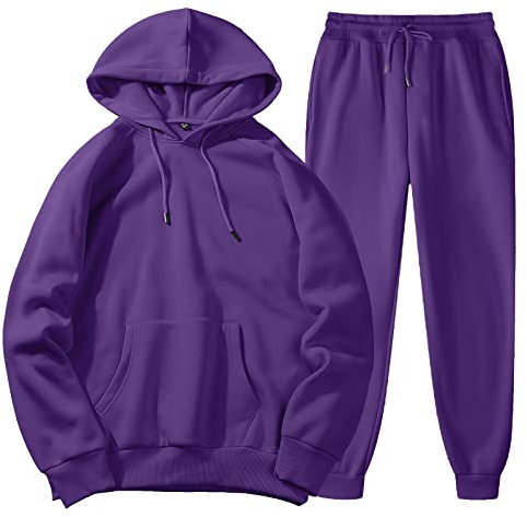 YOUYING Tuta sportiva da uomo, 2 pezzi, a maniche lunghe, felpa con cappuccio e pantaloni della tuta, casual, per allenamento e jogging, C# Viola, XXX-Large