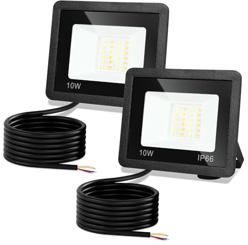 Jiubiaz LED Strahler Außen 10W, 3000K/4000K/6500K Dimmbar, Superhell Fluter Flutlichtstrahler, IP66 Wasserdicht Scheinwerfer Aussenstrahler für Hof, Garten, Garage (2 Stück)