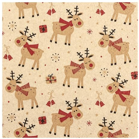20 Servietten aus Recycling-Papier Weihnachten Liebevolle Rentiere als Tischdeko. Papierservietten mit Motiv. Auch für Decoupage und Serviettentechnik 33x33cm