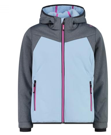 CMP - Giacca da bambina con cappuccio fisso in softshell accoppiato, Skylight, 152
