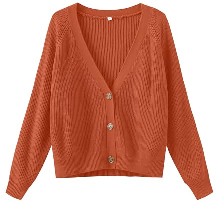 TASAMO Women's Cable Knit Cardigans Open Front Long Sleeve V Neck Button Down Sweater Loose Casual Lightweight Chunky Knitwear