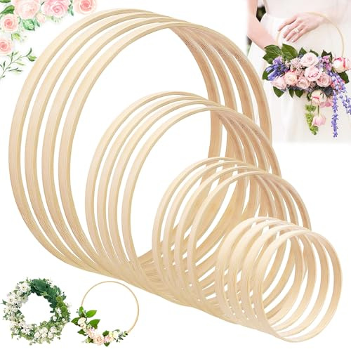 Begpoee 16 Stück Bambus Holzringe zum Basteln, Holzringe Makramee Ringe, Ringe Set Makramee, Bambus Bastelringe Holz, Für Dreamcatcher, Hochzeit Kranz Decor und DIY Handwerk(4 Größen, 10/15/20/26 cm)