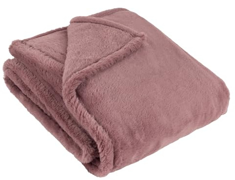 furn. Kallu Throw (Mulberry-150x200cm) | Double Sided Faux Fur Wide Oxford Border Soft Cosy Contemporary Earthy Blanket