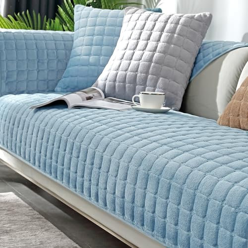 Alishomtll Sofabezug 1/2/3/4 Sitzer, Weich Universelle Sofaschoner Sofa Überzug, L Form Couch Überzug, Hund Katze Anti-rutsch Sofaüberwurfe Sofaschoner für Wohnzimmer (Blau, 70x150cm)