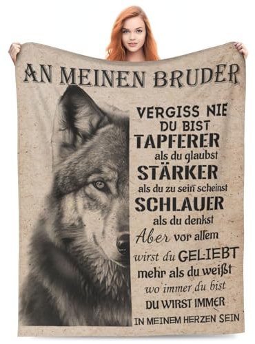 ECOSHOW Bruder Geschenk Decke with Motiv Wolf Bruder - Geschwister Geschenk Ideen Bruder Geburtstag Kuscheldecke Bester Bruder, Weiche Wolldecke 150x200 cm