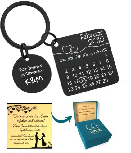 Personalisierter Edelstahl Schlüsselanhänger mit Kalendermotiv und Gravur – Verewigen Sie ein besonderes Datum mit Wunschtext - rostfrei, hochwertig, Geschenk für Männer Frauen Partner Familie