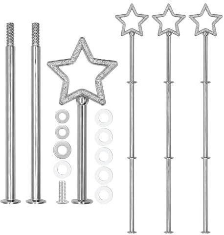 PWGHWG 4 Stück Etageren Stangen Set Silber Etagere 3 Etagen Sternform Etagere Bausatz Metallstangen Etagerenhalter für Kuchen Donut Obst (Platte Nicht Enthalten)