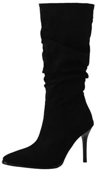 ENWIND Tacco A Spillo Stivali Lunghi con Tacco Alto Donna Punta A Punta Stivali al Ginocchio Stivali Alti in Finto Camoscio,Nero,42 EU