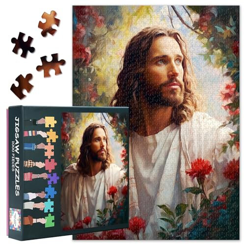 Jigsaw Puzzles 1000 Pieces for Adults, Jesus Christ Holy Cross Jigsaw Puzzles, Flowers Puzzles for Adult 1000 Pieces, Jesus Christ Puzzles, Impossible Puzzle for Adults 20X27 INCH