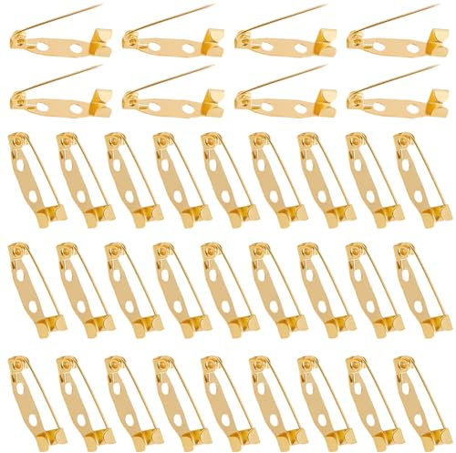 SOFPLATE 1 boîte de 120 fermoirs de Sécurité pour Broches et Broches de 0.7920cm en Métal Doré avec Trous pour la Fabrication de Bijoux Étiquettes de Nom Badges Barres de Citation ((4) mm)