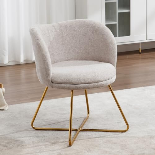 Ya-Home Sessel aus Chenille Akzentstuhl modern Loungesessel für Wohnzimmer gepolsterter Einzelsessel Polsterstuhl mit Metallbeinen für Schlafzimmer/Schminktisch, Beige