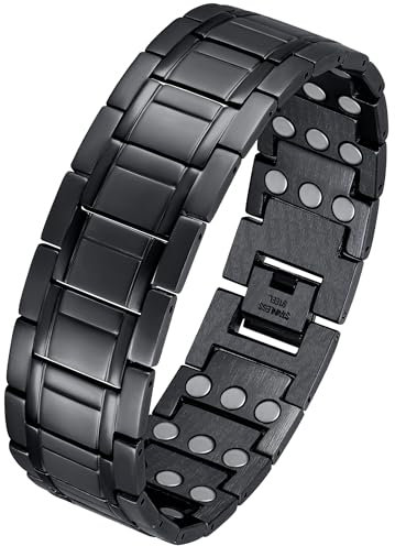 Jeracol 3X Stärke Magnetarmband Herren - Effektive Titan-Stahl-Magnetarmbänder mit 3500 Gauss-Magneten - Länge verstellbar mit Größenwerkzeug (Schwarz)