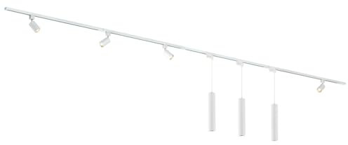 Qub Focus III 1-Phasen Led Schienensystem Komplettset - 400cm - Set 4 Spots und 3 Pendelleuchten - 4x 1m Schienen - I-Form - GU10 & LED-Kompatibel - Erweiterbar & flexibel - Spot lampe - Weiß