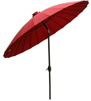 KXWOQ3ED 270 cm Parasol de Jardin Rond, Parapluie Shanghai, Protection Solaire UV, Parasol de Marché avec Manivelle et Inclinaison, 24 Baleines(Rouge)
