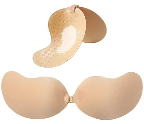 Soutien-Gorge Push-Up Sans Bretelles, Remonte Seins, Invisible, Adhésif Respirant. Ideal Pour Tenue de Soirée et Dos Nu. Réutilisable. (FR/EU Taille de Bonnet & du Soutien-Gorge B, Beige) 1 Paire.