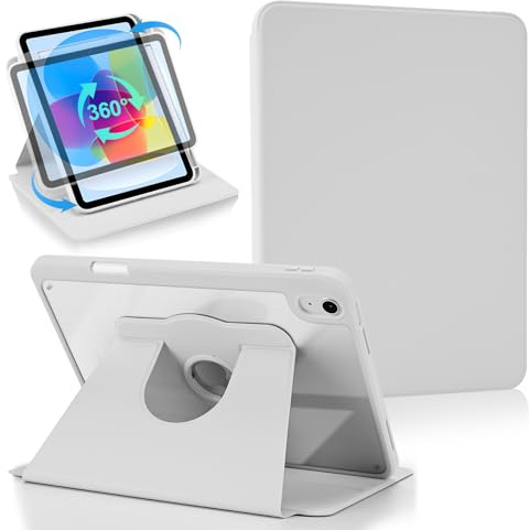 Koze Funda Giratoria para iPad A16 11.ª Gen 11 Pulgadas 2025/ iPad 10.ª Gen 10,9 2022 con Portalápiz, Carcasa Soporte Rotación de 360°, Trasera Antigolpes Transparente, Gris Claro