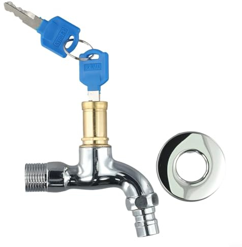 Rubinetto da esterno bloccabile con design antifurto a chiave, 1/2 pollici, in lega di metallo, compatibile con bavaglino per tubo da giardino, lavatrice, lavabo, vasca da lavanderia, (1 pezzo)