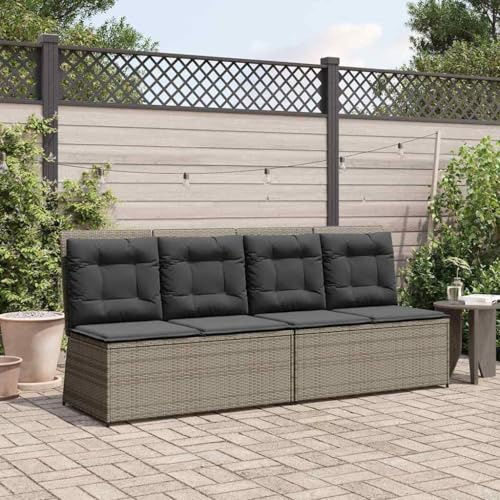 Teenpull Gartenbank mit Kissen Grau Poly Rattan, verstellbare Rückenlehne, langlebig, für Terrasse, Balkon, Gartenmöbel Set, 2-Sitzer, modernes Design