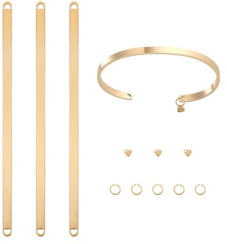 Craftora 3 Stück Armreif-Bastelsets Edelstahl Armband Rohlinge mit Herz-Charms Goldene gravierbare Metallstempelrohlinge für DIY Schmuckherstellung